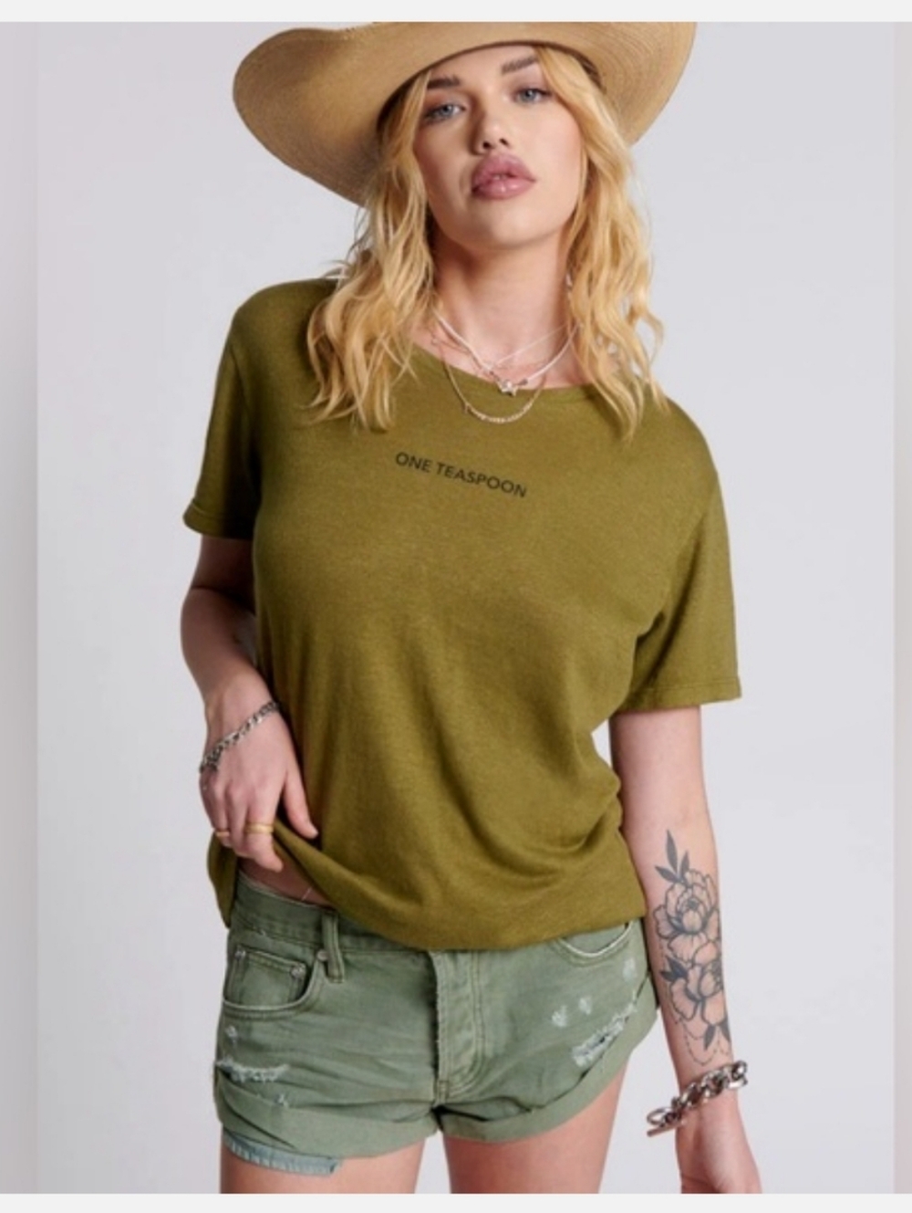 NWT One Teaspoon OT Linen Wide Neck Short Sleeve Tee